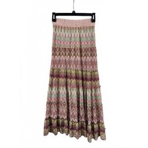 Lapis Boho Multicolored Crochet Lace Tiered Ruffle Trim Maxi Skirt Size P Medium